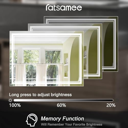 Ratsamee 72x32 Inch Led Mirror for Bathroom with Front Light and Backlit, Bathroom Mirror with Led Lights, Vanity Mirror with Lights for Wall, Anti-Fog, Dimmable, Memory Function, Tempered Glass