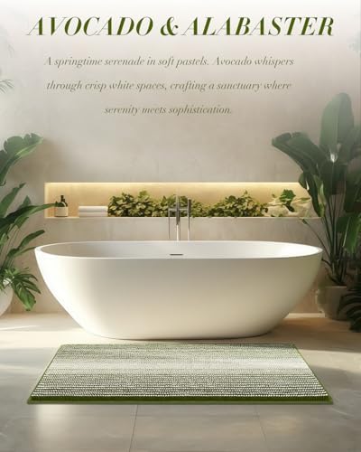 BSICPRO Chenille Bathroom Rugs, 20x32 Striped Bath Mats, Sage