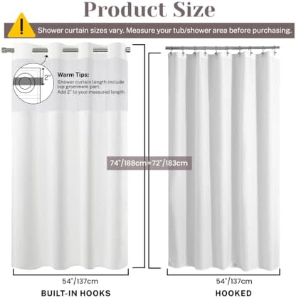 SORTTO No Hook Slub Shower Curtain with Liner, 54x74, White