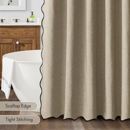 MIULEE Khaki Scalloped Linen Shower Curtain 72x72 Inches