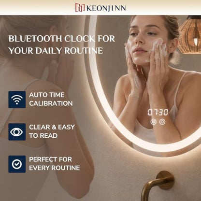 Keonjinn 40 x 30 Inch Oval LED Bathroom Mirror with Frontlit and Backlit