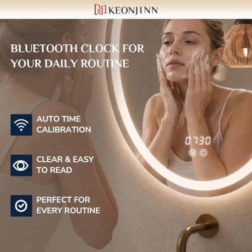 Keonjinn 22 x 30 Inch Oval LED Bathroom Mirror with Frontlit and Backlit