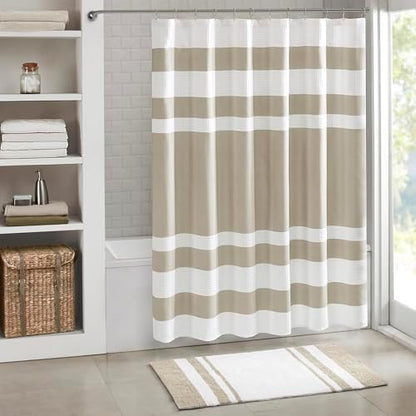Madison Park Spa Waffle Shower Curtain for Bathroom, 72 x 72, Taupe