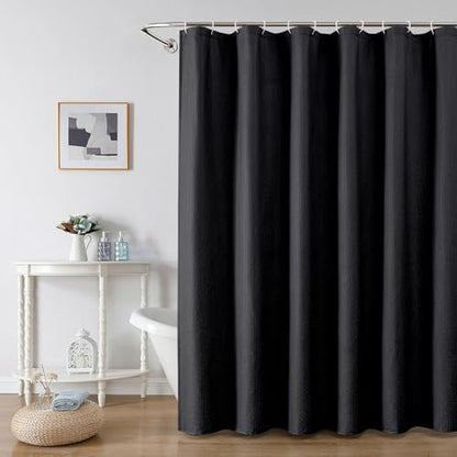 OWENIE Black Shower Curtain for Bathroom 78 Inches Long, 3D Embossed Textured Fabric Farmhouse Shower Curtain Soft Cloth, Water Repellent, Machine Washable, Hotel Style, 72" W x 78" L, Black