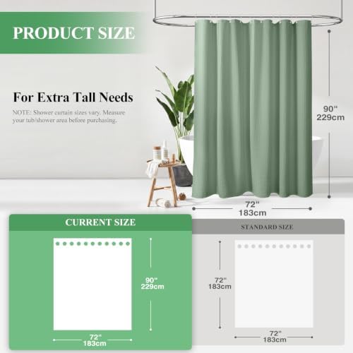 Dynamene Extra Long Waffle Shower Curtain 256 GSM Fabric 72x90 Sage Green