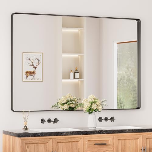 Keonjinn 60 x 40 Inch Black Bathroom Mirrors for Over Sink, Tempered Glass