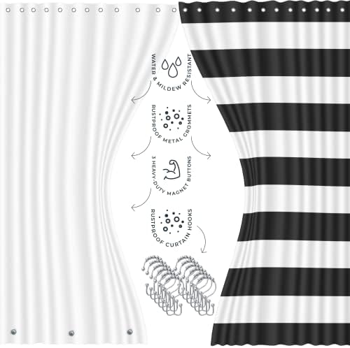 Clara Clark Bathroom Accessories Set - Black Shower Curtain Set with Bathroom Trash Can, 23PC Bathroom Set, Bathroom Sets with Shower Curtain and Red Rugs