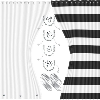 Clara Clark Bathroom Accessories Set - Black Shower Curtain Set with Bathroom Trash Can, 23PC Bathroom Set, Bathroom Sets with Shower Curtain and Red Rugs