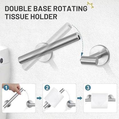 TURS Brushed Steel 5 Piece Bathroom Hardware Set, SUS304 Stainless Steel Bath Towel Bar Set, 24 Inch Bathroom Accessories Kit Wall Mounted