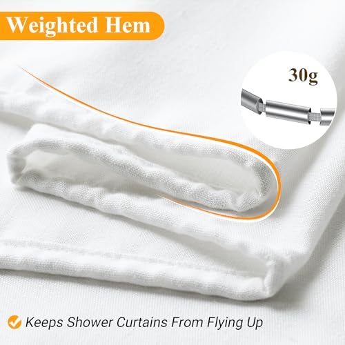 Naturoom Linen Shower Curtain 72 Inch Long for Bathroom White 1 Panel