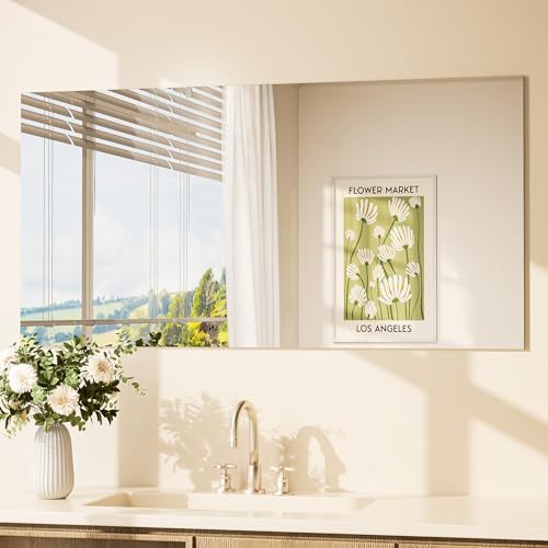 TETOTE Frameless Mirror 48" x 24" Large Tempered Vanity Mirror for Wall, Bathroom, Bedroom, Entryway, Hallway, Gym, Vertically/Horizontally