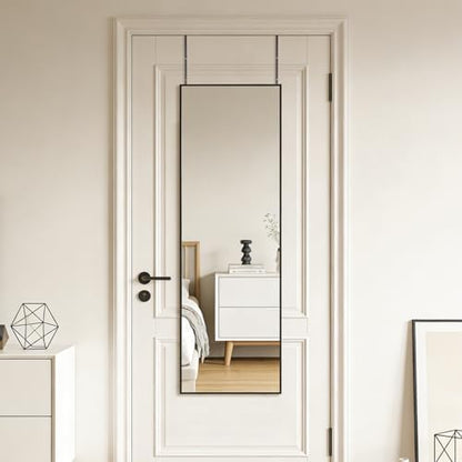 51x16 Inch Full Length Mirror Over the Door Hang or Wall Mounted Black