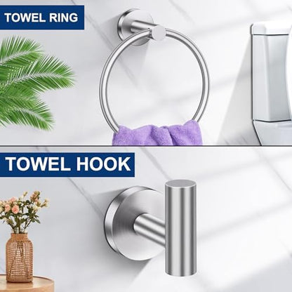 5 Pieces Bathroom Hardware Accessories Set Brushed Nickel, 24Inch Round Towel Racks Set for Bathroom, SUS304 Stainless Steel Towel Bar Set,Toilet Paper Holder Wall Mounted