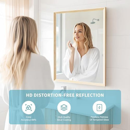 Oak Wood Effect Framed Wall Mirror, 36x40 Rectangle Mirror