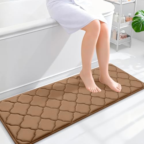 OLANLY Memory Foam Bath Mat Rug 47x17, Ultra Soft Bathroom Rugs, Dark Beige