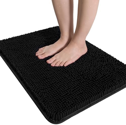 LOCHAS Luxury Bathroom Rug Shaggy Bath Mat 24 x 36 Inch, Black