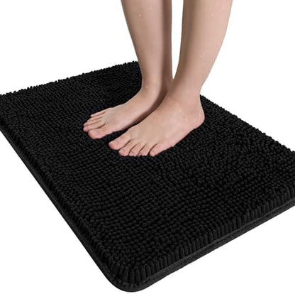 LOCHAS Luxury Bathroom Rug Shaggy Bath Mat 24 x 36 Inch, Black