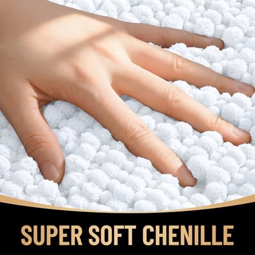 OLANLY Thick Chenille Toilet Rugs U-Shaped 24x20, White
