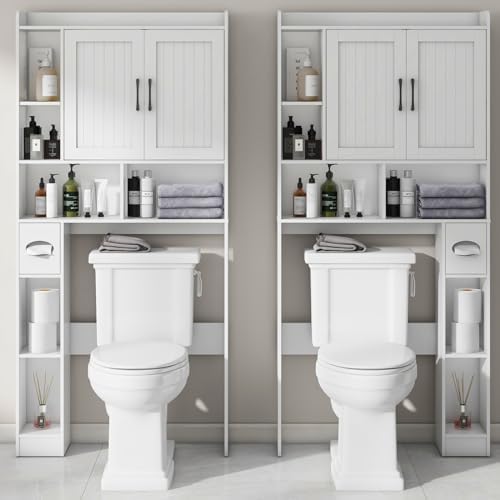 Vabches Farmhouse Over The Toilet Storage Cabinet with Barn Door, White