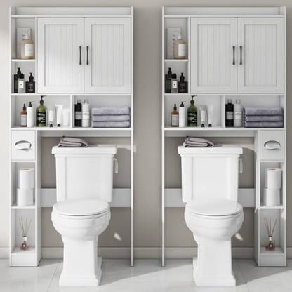 Vabches Farmhouse Over The Toilet Storage Cabinet with Barn Door, White