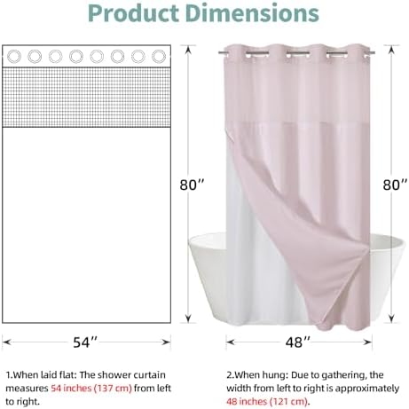 No Hook Waffle Shower Curtain with Snap-in Liner, 54x80 Inch, Blush Pink