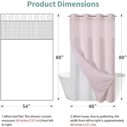 No Hook Waffle Shower Curtain with Snap-in Liner, 54x80 Inch, Blush Pink