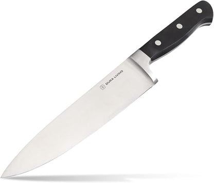DURA LIVING 8 Inch Professional Chef Knife – High Carbon Stainless Steel, Razor-Sharp, Versatile Cooking & Cutting Kitchen Knife, Ergonomic Handle, Sleek Black Design