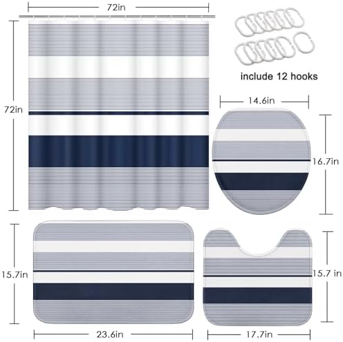 Bathroom Sets with Shower Curtain and Rug 4 Pcs Abstract Navy Blue