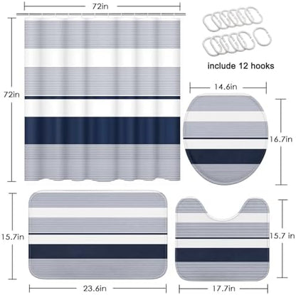 Bathroom Sets with Shower Curtain and Rug 4 Pcs Abstract Navy Blue