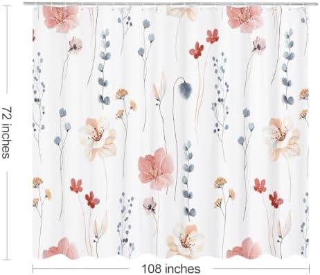 Gibelle Coral Beige Watercolor Floral Fabric Shower Curtain, 108x72