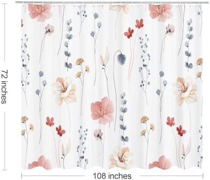 Gibelle Coral Beige Watercolor Floral Fabric Shower Curtain, 108x72