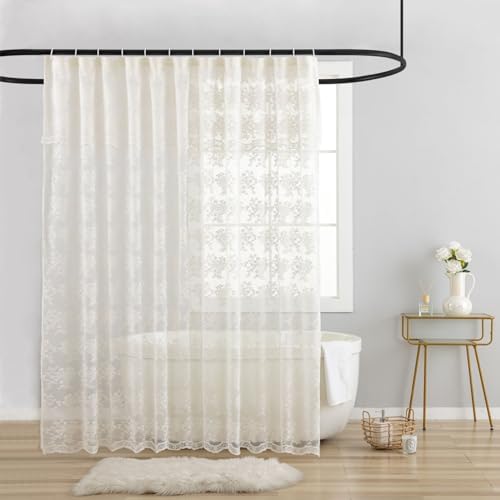 TUDECO Ivory Lace Shower Curtain with Valance, 72 x 72, Vintage Style