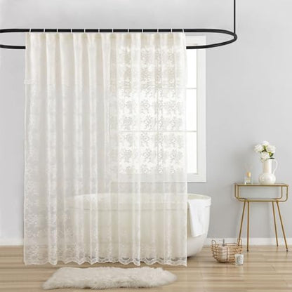TUDECO Ivory Lace Shower Curtain with Valance, 72 x 72, Vintage Style