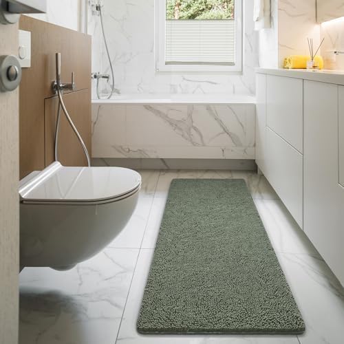 LOCHAS Luxury Bathroom Rug Shaggy Bath Mat 24 x 54 Inch, Sage Green