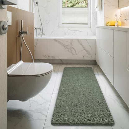 LOCHAS Luxury Bathroom Rug Shaggy Bath Mat 24 x 54 Inch, Sage Green
