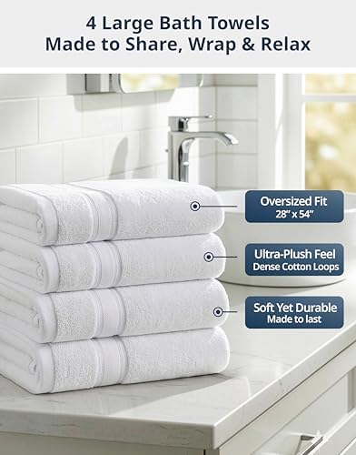 LANE LINEN Large Bath Towel Set Absorbent Quick Dry 100% Cotton - White