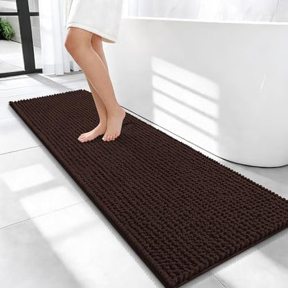 OLANLY Thick Chenille Bathroom Runner Rugs 47x17, Absorbent Bath Mat, Brown