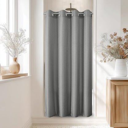 No Hook Waffle Shower Curtain, No Liner Needed Separate, 50x80 Inch, Grey