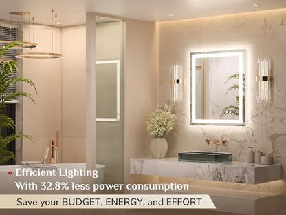 Keonjinn 24x30 Inch LED Bathroom Mirror with Lights, Fast & Safe Defogging