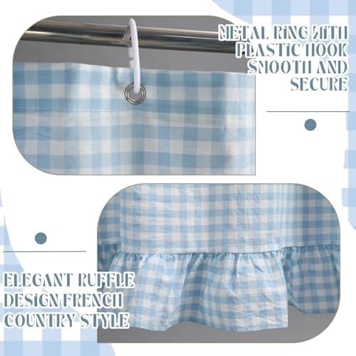 HunnmingRe Ruffled Gingham Shower Curtain Light Blue