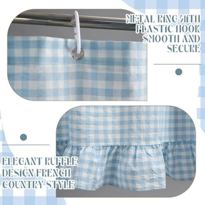 HunnmingRe Ruffled Gingham Shower Curtain Light Blue