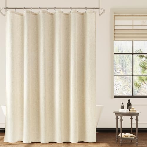 Naturoom Linen Shower Curtain 96 Inch Long for Bathroom Beige 1 Panel