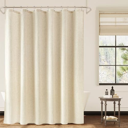 Naturoom Linen Shower Curtain 96 Inch Long for Bathroom Beige 1 Panel