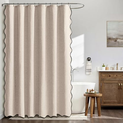 MIULEE 72"x84" Extra Long Scalloped Linen Shower Curtain Beige