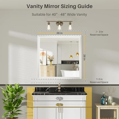 Briivue Bathroom Wall Mirror, White Metal Frame, 36x36 Inch