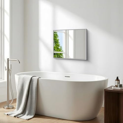 BONEWEI Silver Bathroom Mirror,20x24 inch Wall Mirror for Bathroom Wall Mounted,Rectangle Mirror for Bathroom Over Sink,Modern Metal Frame for Living Room,Bedroom Entryway,Horizontal/Vertical