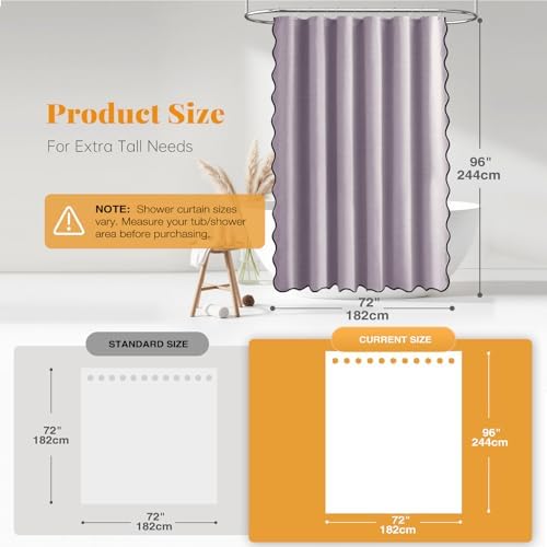 BTTN Extra Long Scalloped Linen Textured Shower Curtain, 72x96, Lavender