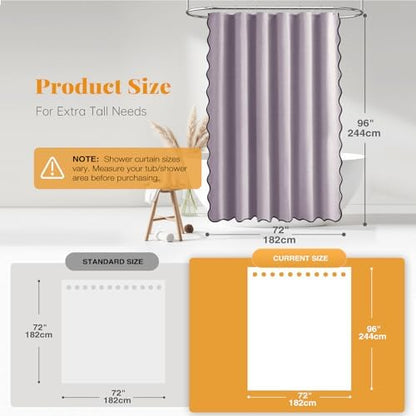 BTTN Extra Long Scalloped Linen Textured Shower Curtain, 72x96, Lavender