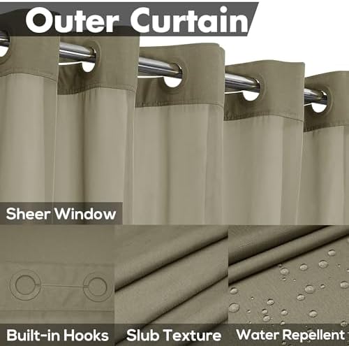 River Dream No Hook Shower Curtain with Snap-in Liner Set, Taupe, 71x74