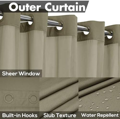 River Dream No Hook Shower Curtain with Snap-in Liner Set, Taupe, 71x74